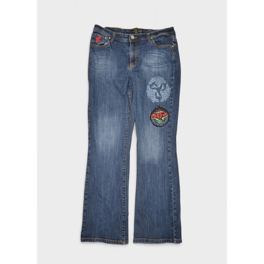 Rocawear Jeans Womens 14 Bootcut Flare Dark Wash Patches Embroidered Y2k 32x32